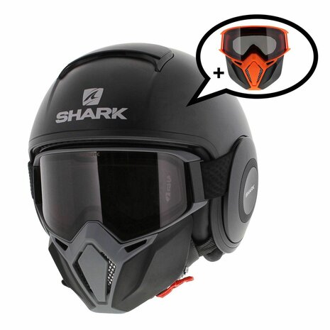 Shark Street Drak helm mat antraciet - Special Edition met gratis extra zwart oranje mondstuk - Helmspecialist